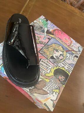 Jeffrey Campbell Black Patent Slide Sandal with Glossy Upper